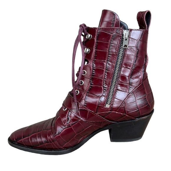 All Saints Katy Croc-Embossed Boots in Bordeaux Croc Leather US 7 - Picture 4 of 13